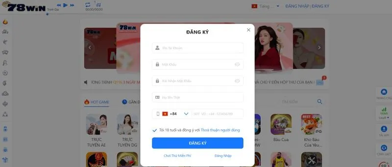 Điều kiện đăng ký tài khoản 78win